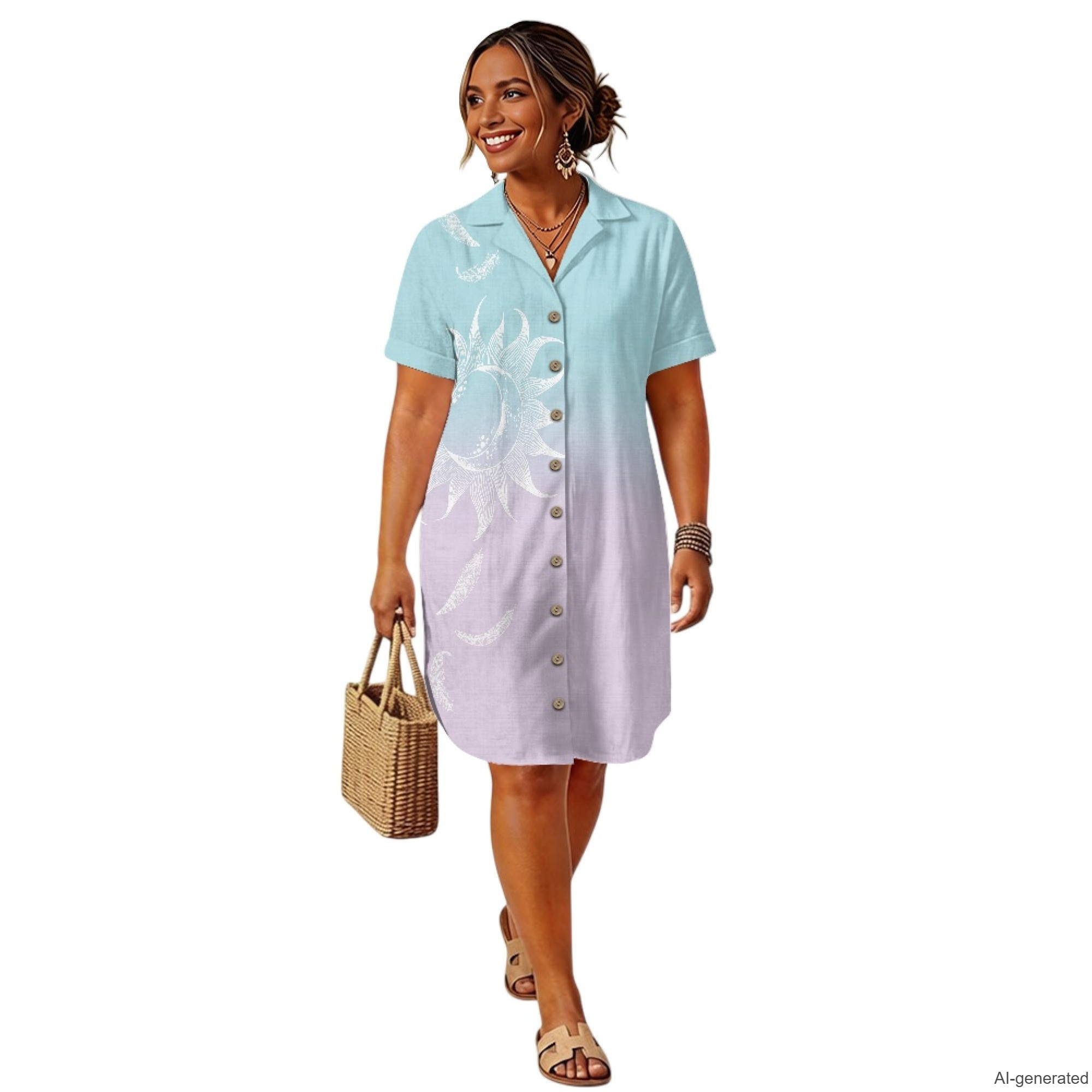 Casual Loose Linen Shirt Dress - XIXIRIMIDO Summer Women's Linen Gradient Printwith