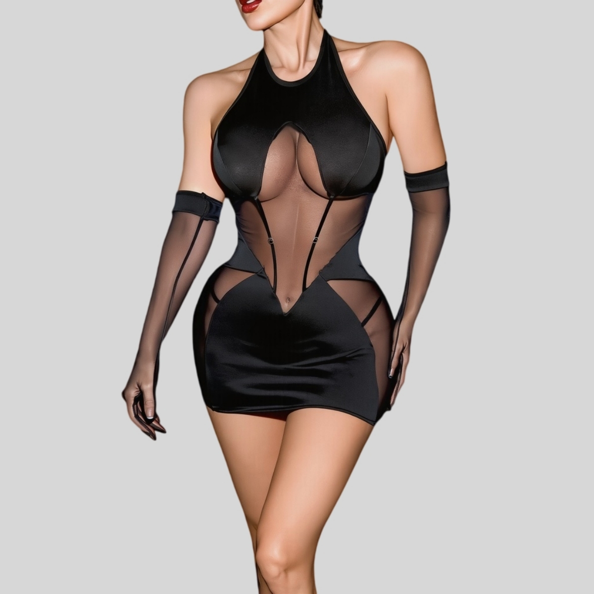 Sexy Mesh Sheer Bodycon Dress - Women Sexy Patchwork Dresses Illusion Sheer