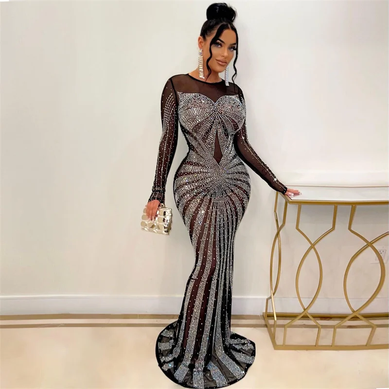 Sexy Sparkly Crystal Rhineston - Sexy Mesh Sheer Bodycon Dress 评论和价格