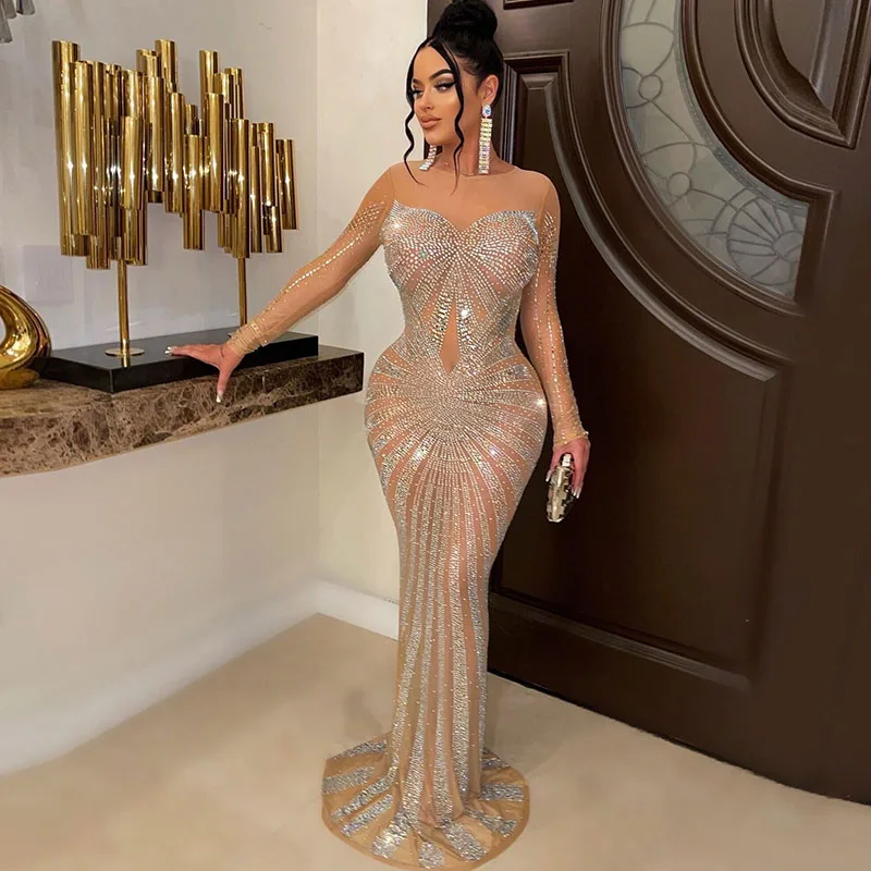 Sexy Sparkly Crystal Rhineston - Sexy Mesh Sheer Bodycon Dress 评论和价格