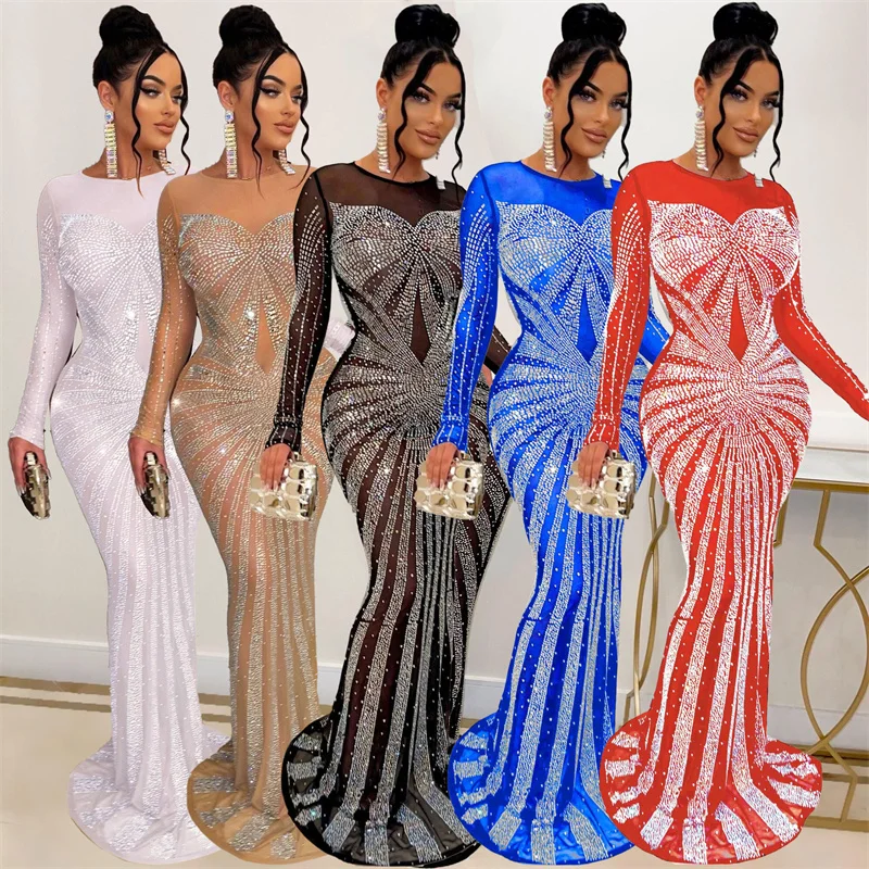 Sexy Sparkly Crystal Rhineston - Sexy Mesh Sheer Bodycon Dress 评论和价格