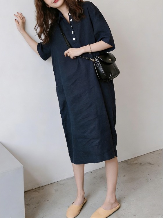 Ladies' Cotton Linen Shirt Dre - Casual Loose Linen Shirt Dress 评论和价格