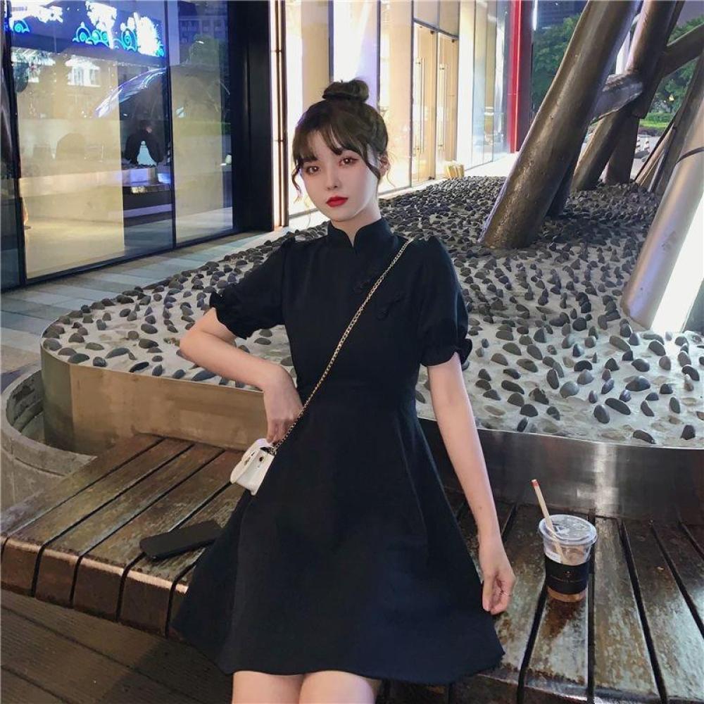 Modified Cheongsam Dress Women - French Vintage Floral Midi Dress 评论和价格