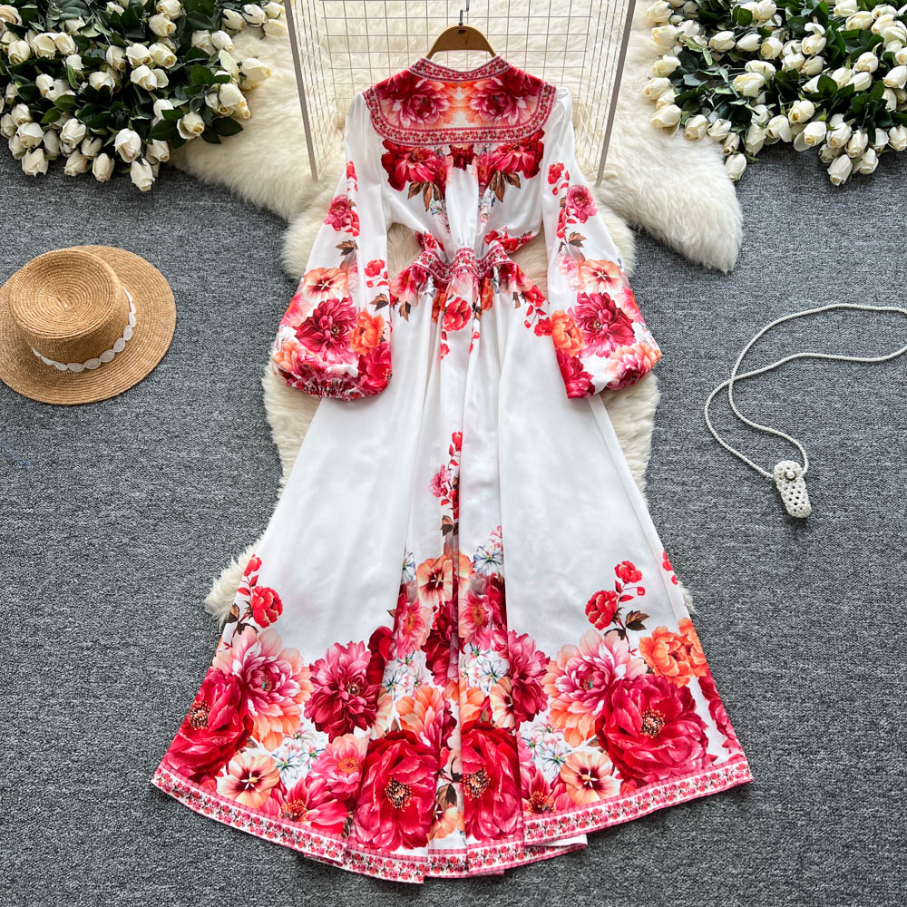 French Elegant Vintage Palace  - French Vintage Floral Midi Dress 评论和价格