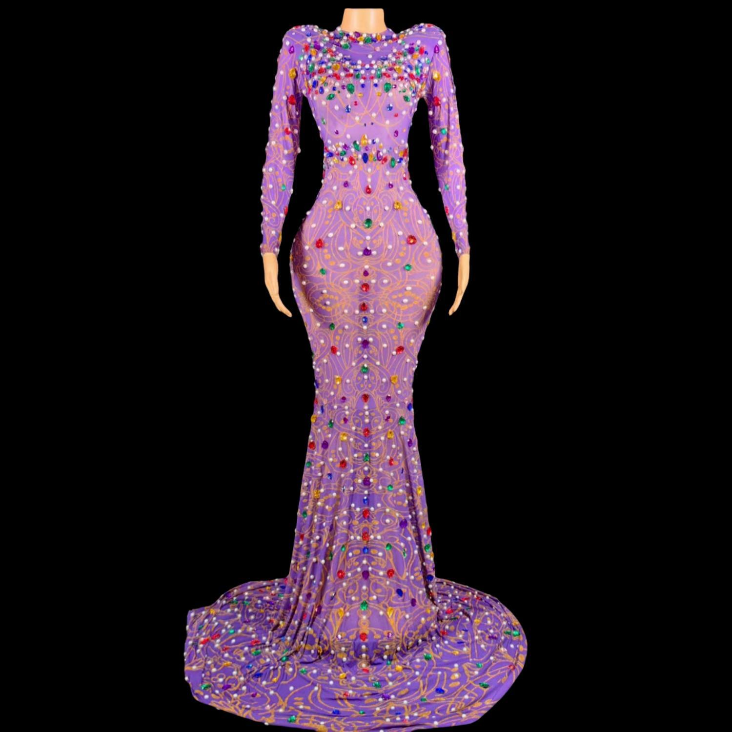Sparkly Rhinestones Purple Mer - Sparkly Rhinestone Club Party Dress 评论和价格