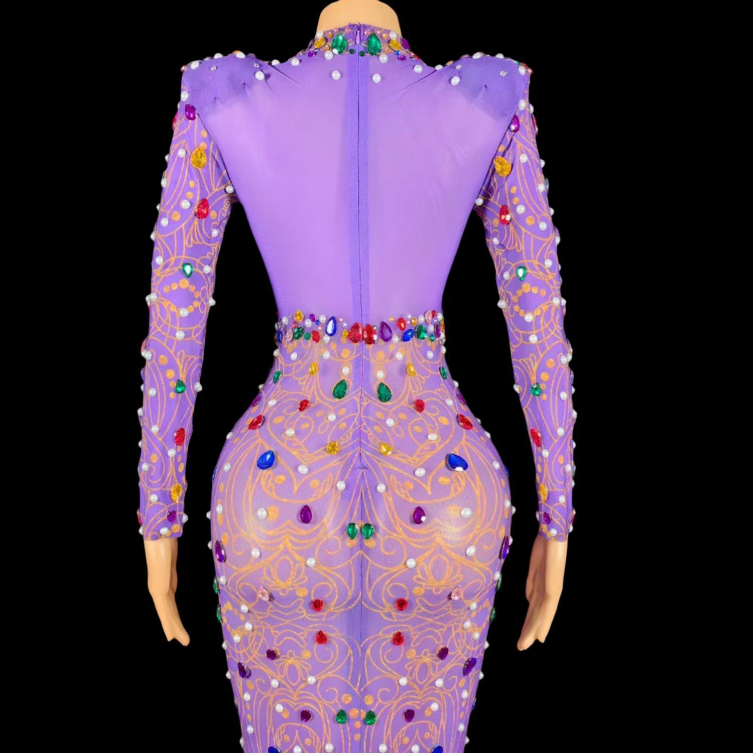 Sparkly Rhinestones Purple Mer - Sparkly Rhinestone Club Party Dress 评论和价格