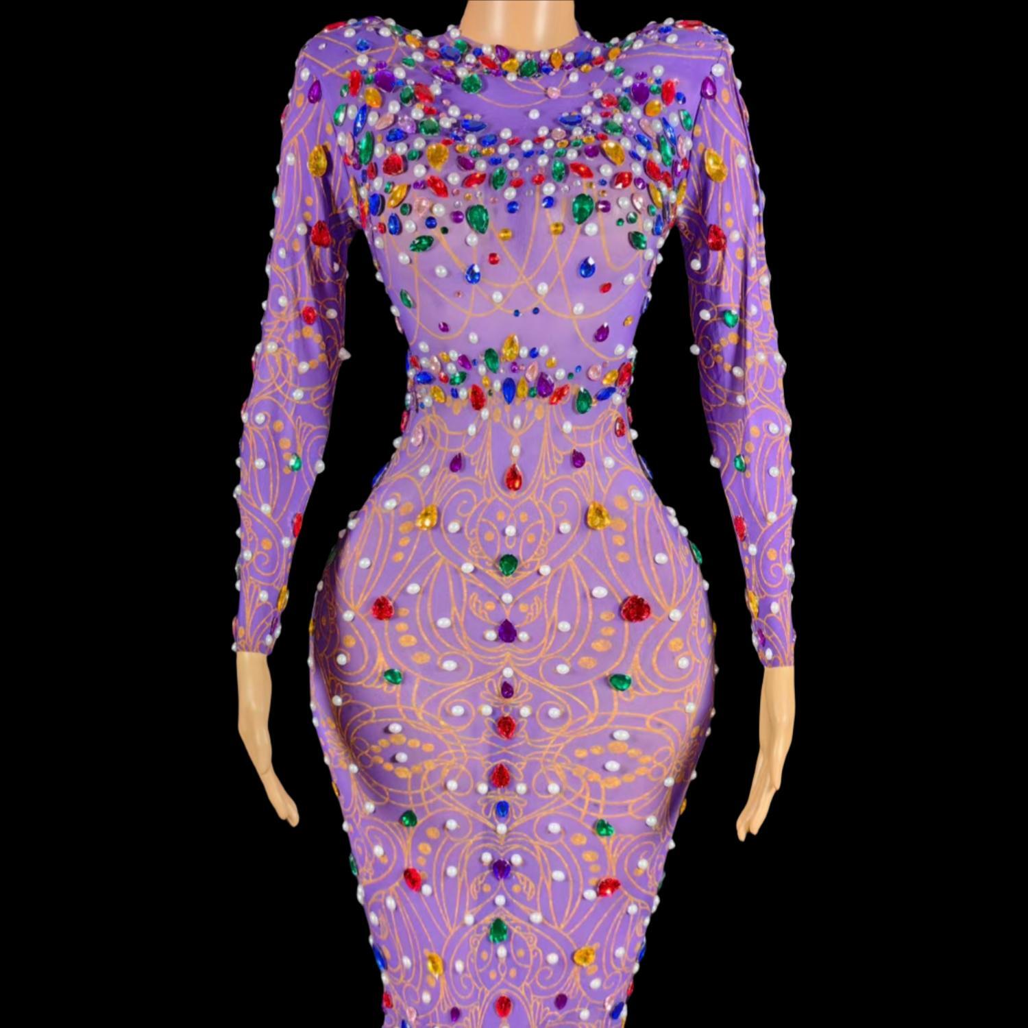 Sparkly Rhinestones Purple Mer - Sparkly Rhinestone Club Party Dress 评论和价格