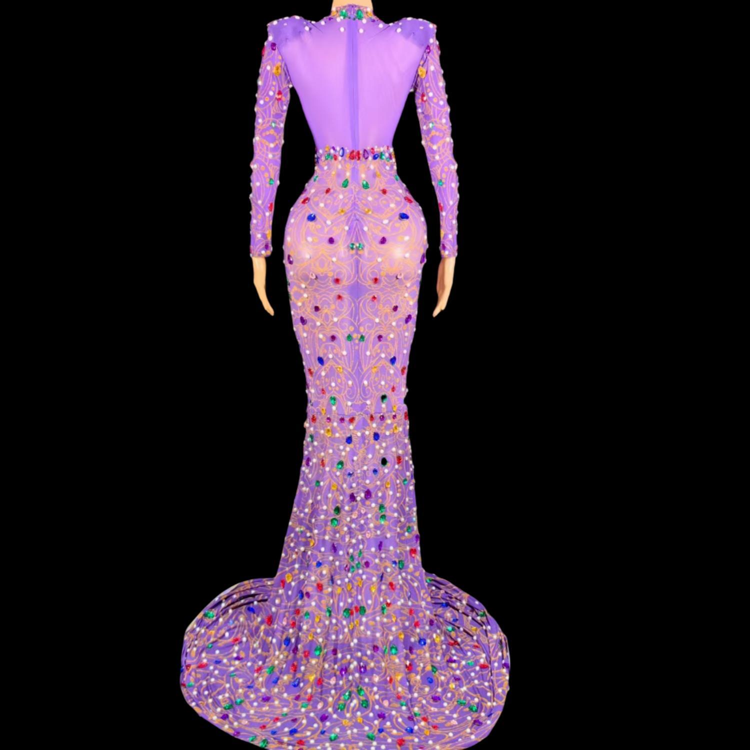Sparkly Rhinestones Purple Mer - Sparkly Rhinestone Club Party Dress 评论和价格