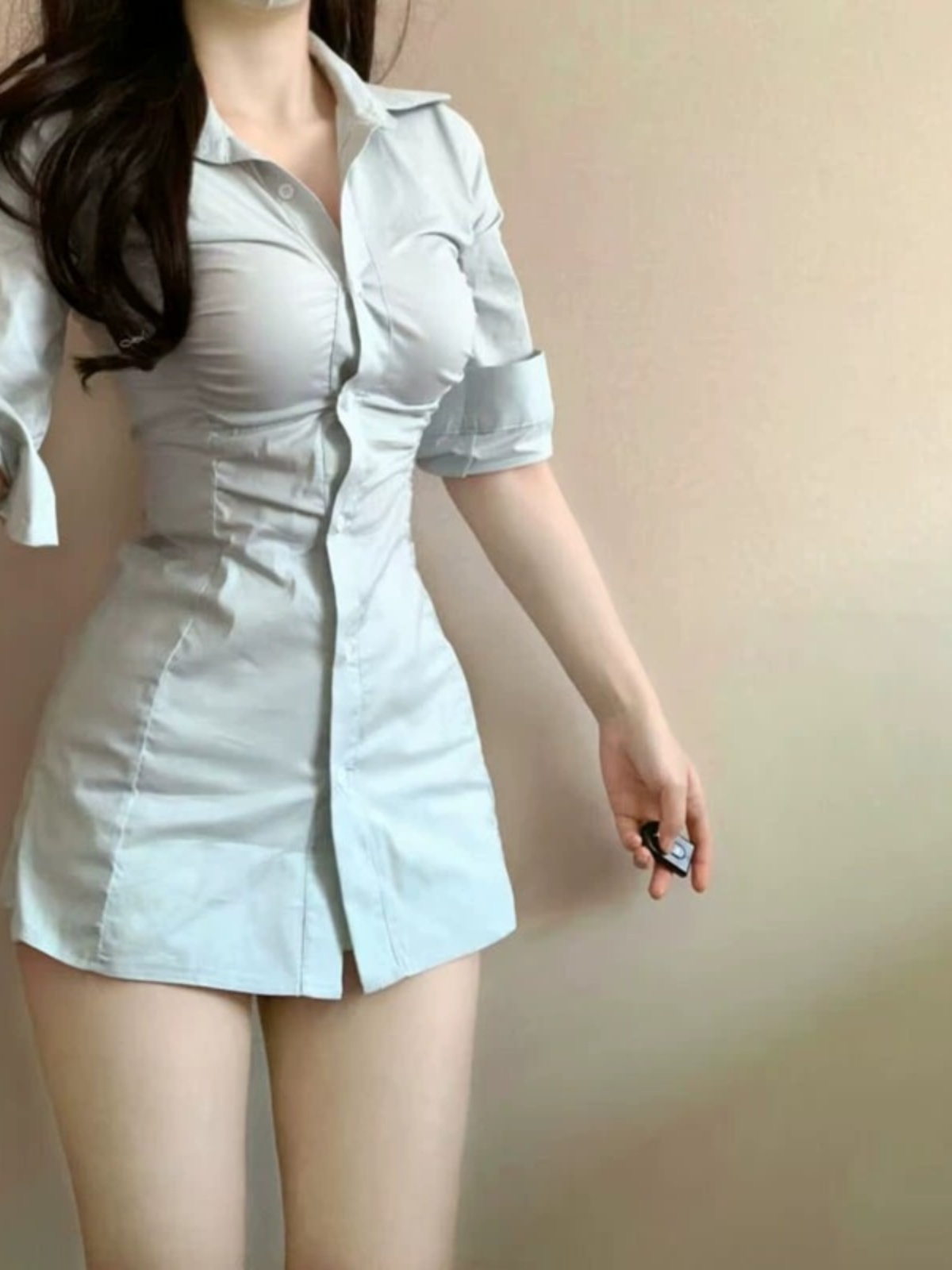Sexy Pleated Waist-Cinching Sh - Korean Style A Line Shirt Dress 评论和价格