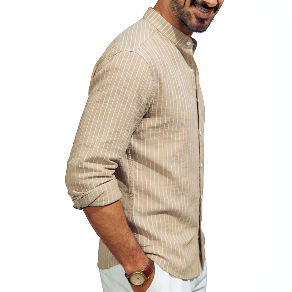 Mens Stand Collar Linen Shirt  - Casual Loose Linen Shirt Dress 评论和价格