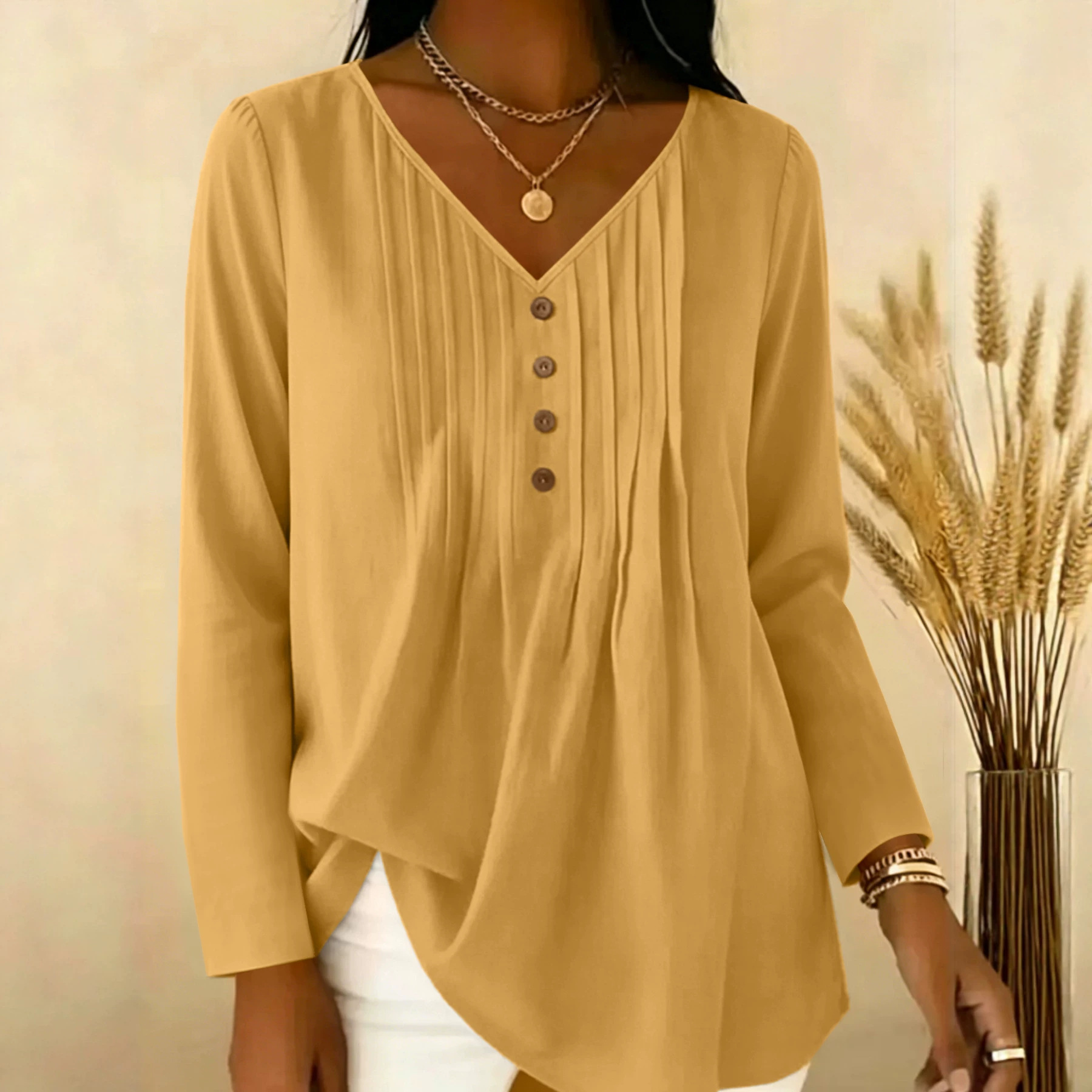 Gentle Early Autumn V-Neck Hal - Blouses 评论和价格