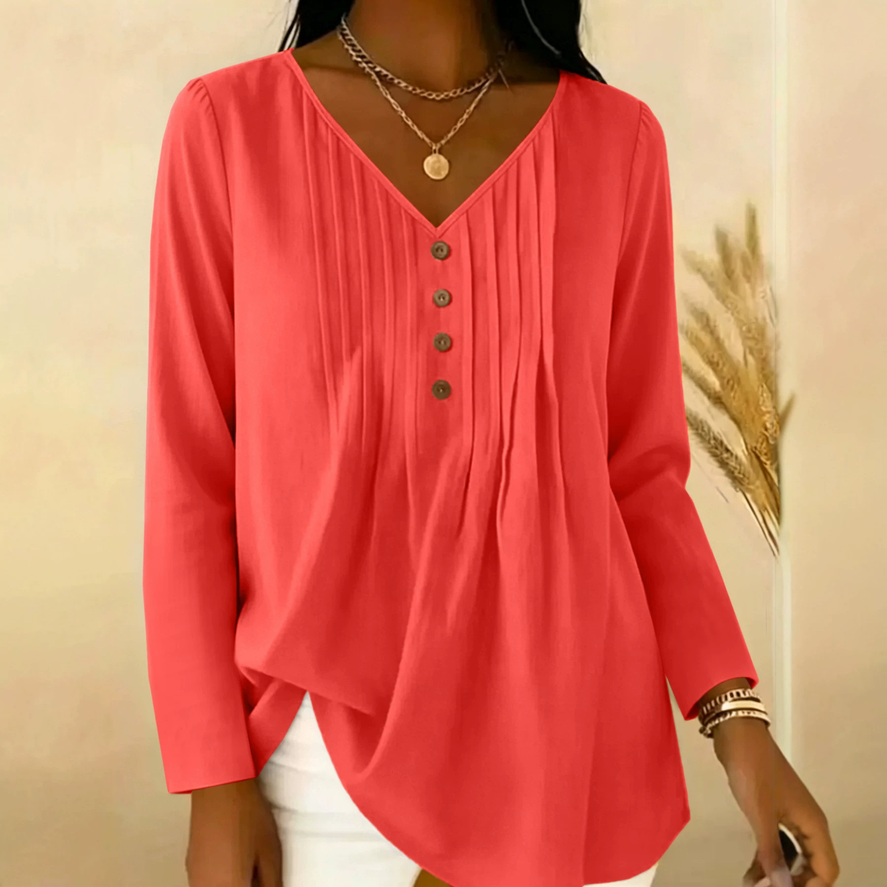 Gentle Early Autumn V-Neck Hal - Blouses 评论和价格