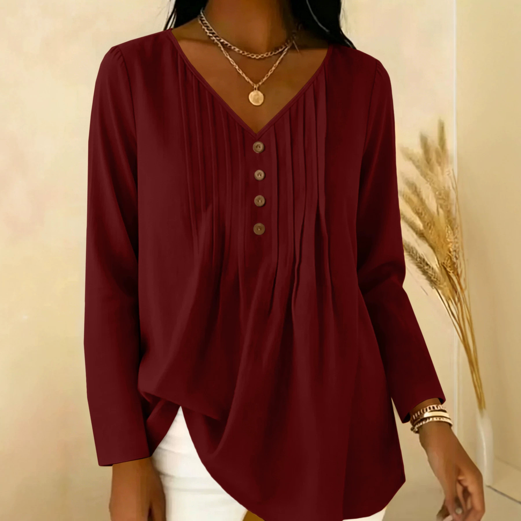 Gentle Early Autumn V-Neck Hal - Blouses 评论和价格