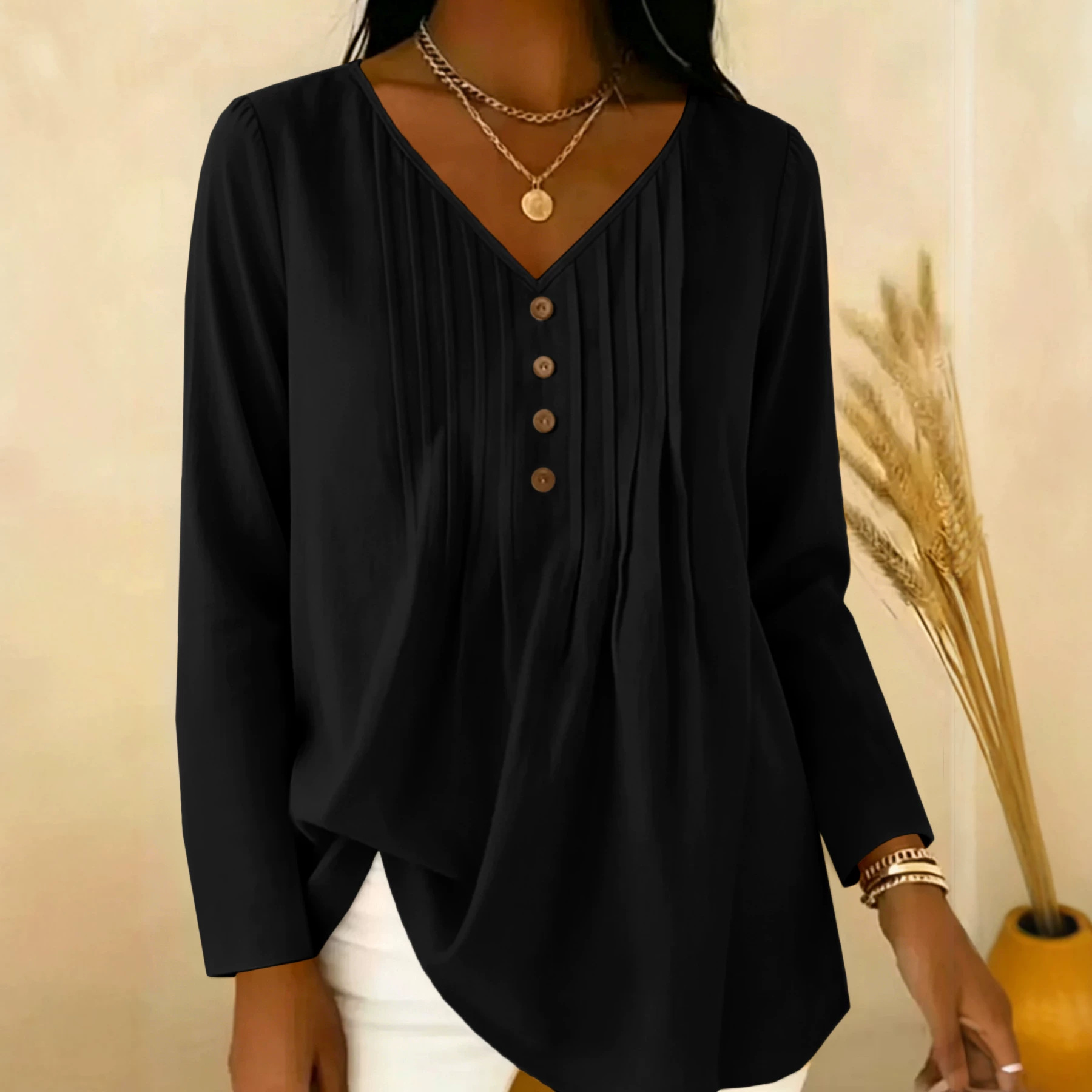 Gentle Early Autumn V-Neck Hal - Blouses 评论和价格