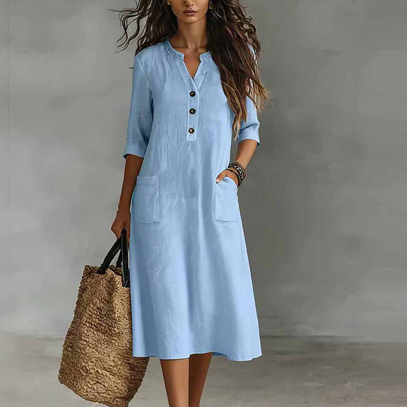 Women Casual Solid Color Half  - Boho Summer Beach Maxi Dress 评论和价格