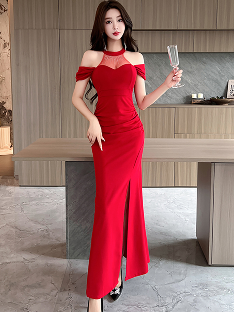 Women Red Patchwork Mesh Sheer - Sexy Mesh Sheer Bodycon Dress 评论和价格