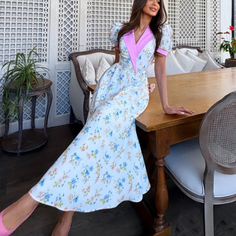 Elegant 2026 Summer Floral Pri - French Vintage Floral Midi Dress 评论和价格
